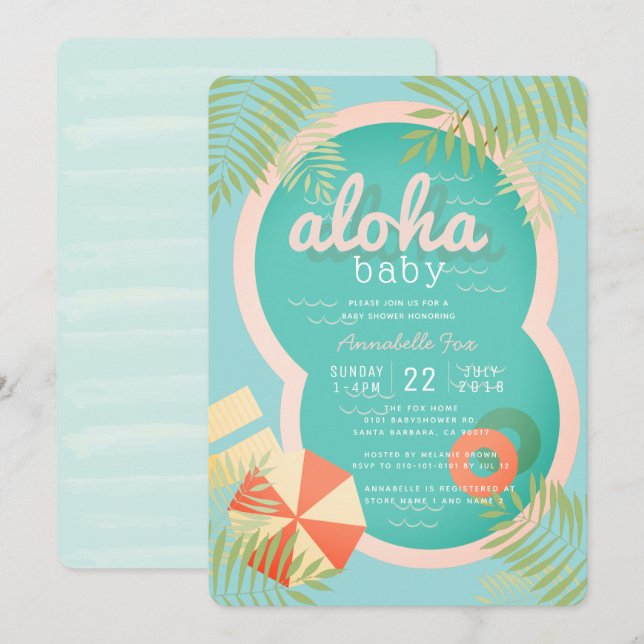 Türkis Blue Pool Aloha Baby Dusche Einladung (Vorne/Hinten)