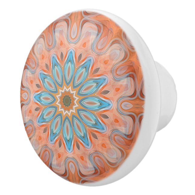 Türkis Blue Red Orange Mandala Round Sun Keramikknauf (Rechts)