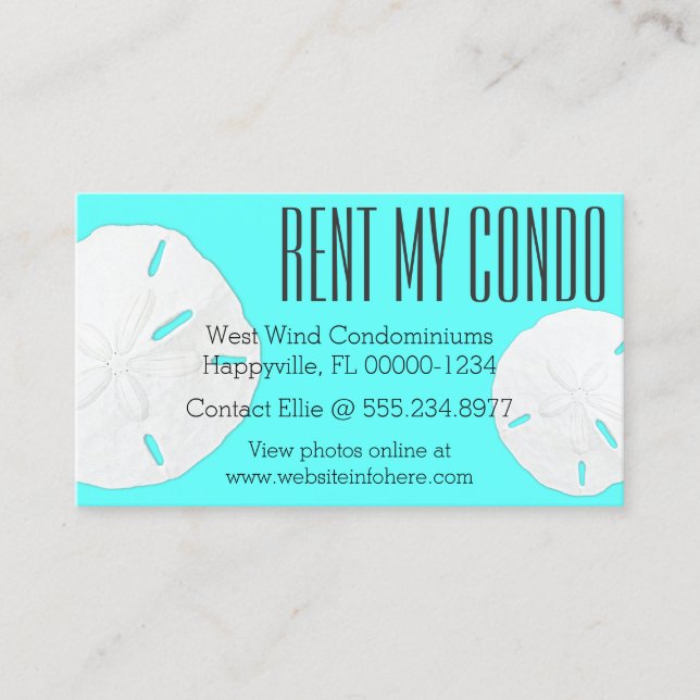 Türkis Blue Rent My Condo Business Cards Visitenkarte (Vorderseite)