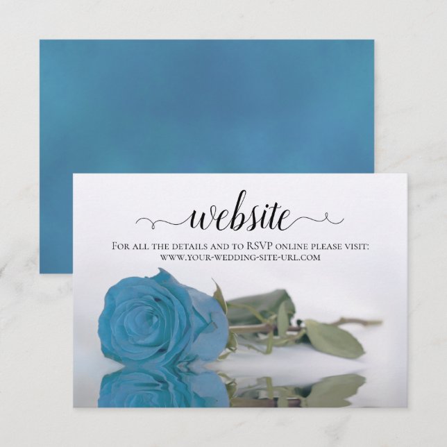 Türkis Blue Rose Elegante Wedding Website Begleitkarte (Vorne/Hinten)