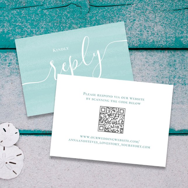 Türkis Blue Script Wedding RSVP Karte (Turquoise blue wedding rsvp card)