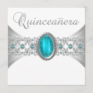 Türkis Blue Silver Quinceanera Einladungen