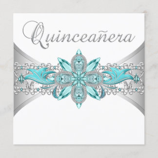 Türkis Blue Silver Quinceanera Einladungen