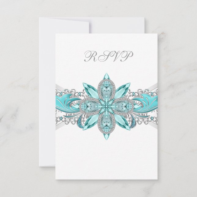 Türkis Blue Silver Quinceanera UAWG RSVP Karte (Vorderseite)