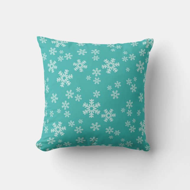 Türkis Blue Snow Flake Weihnachtskissen Kissen (Vorderseite)