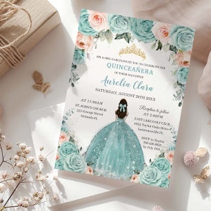 Türkis Blues Blues Princess Gold Quinceañera Einladung
