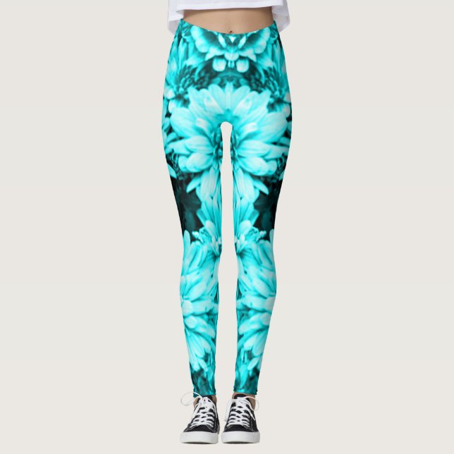 Türkis-Blumen-Leggings Leggings (Vorderseite)