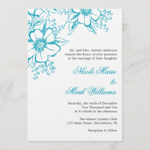 Türkis-Blumenbriefbeschwerer-Art-Hochzeit Einladung