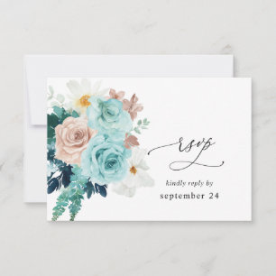 Türkis & Blush Pink mit Essens-RSVP RSVP Karte