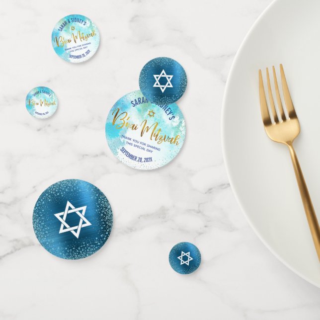 Türkis B'nai Mitzvah Gold Script Wasserfarbe Konfetti (Gruppe)