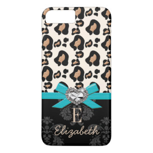 Türkis-Bogen-Herz-geformter Imitat Bling Leopard Case-Mate iPhone Hülle