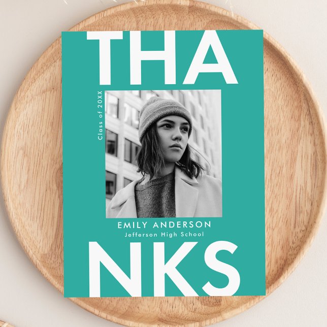 Türkis | Bold Foto Abschluss Vielen Dank Postkarte (Von Creator hochgeladen)