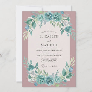 Türkis Botanischer Torbogen Flourish-Hochzeit Einladung