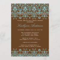 Türkis & Braun Damask Bridal Dusche Einladung