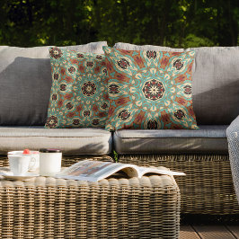 Türkis-Braun Rotes Orange Mandala Kissen