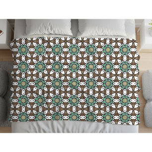 Türkis, braun und weiß geometrische Mandala Fleecedecke