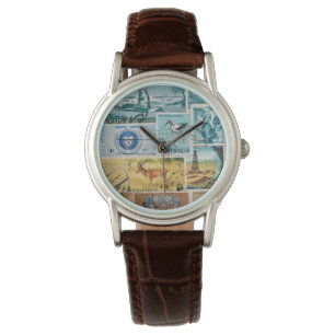 Türkis-Brown-Armbanduhr, Porto-Briefmarken-Kunst Armbanduhr