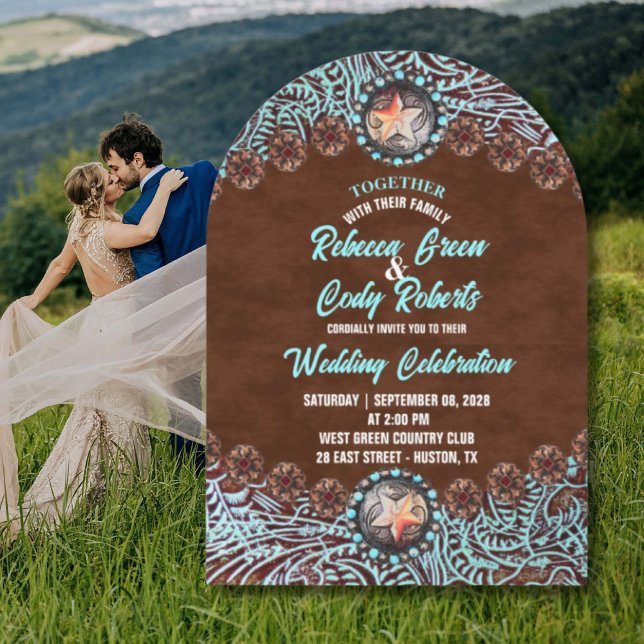 Türkis Brown Cowboy Country Western Hochzeit Einladung (Turquoise Brown Cowboy Country Western wedding Invitation)