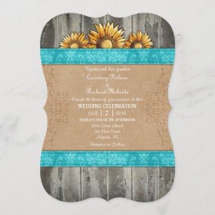 Türkis Brown Rustic Sonnenblumen Hochzeit einladen Einladung
