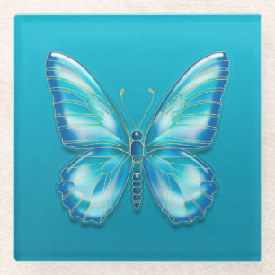 Türkis Butterfly Glasuntersetzer