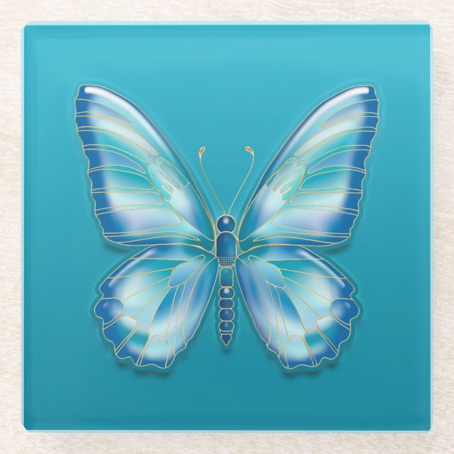 Türkis Butterfly Glasuntersetzer (Vorderseite)