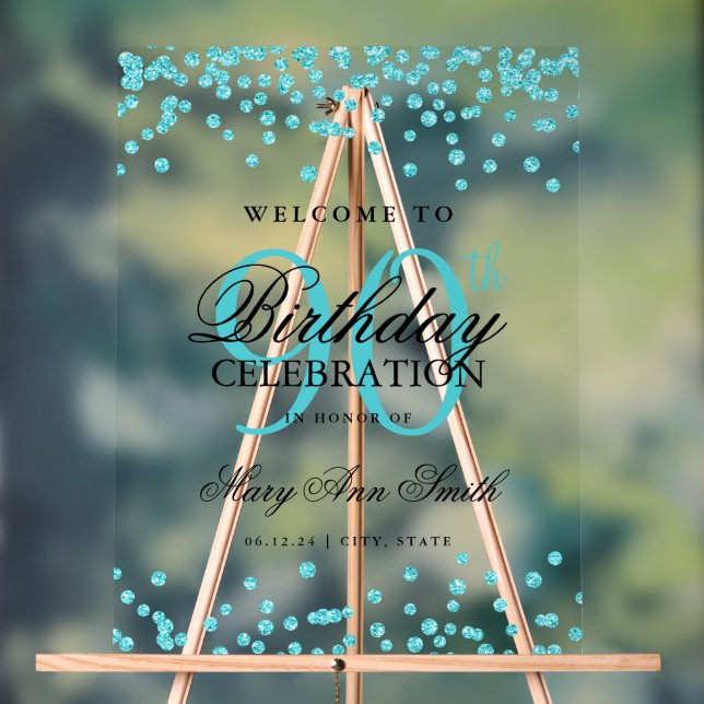 Türkis Confetti Glitzer 90. Geburtstag Willkommen Acrylschild (Neutral)