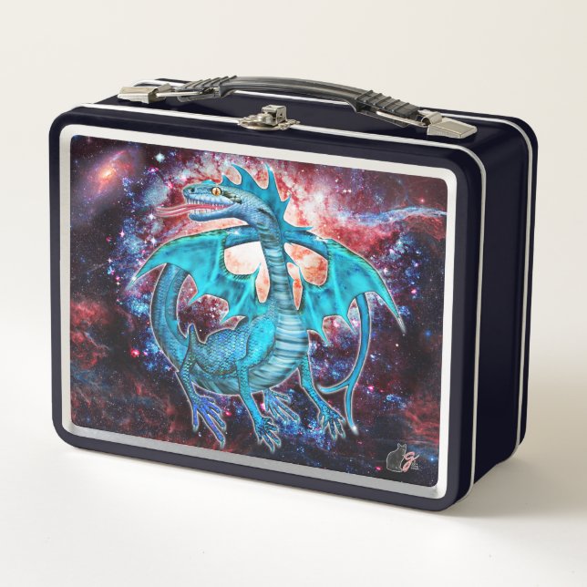Türkis Cosmic Dragon Metall Brotdose (Vorderseite)