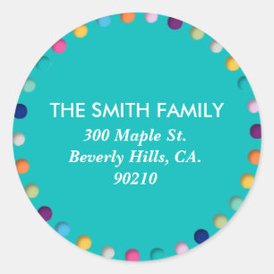 Türkis Custom Address Label Round Polka Dots Runder Aufkleber