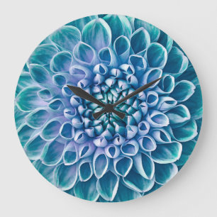 Türkis Dahlia Blume Makro Hintergrund Große Wanduhr