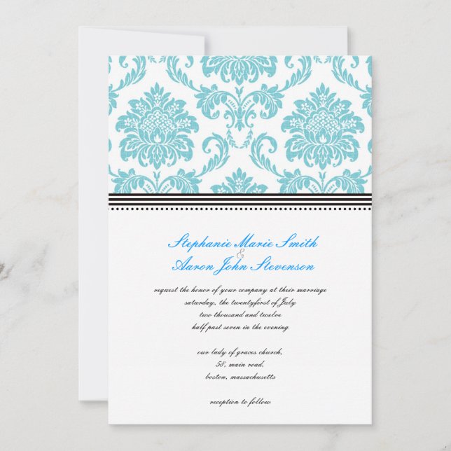 Türkis Damask Hochzeitseinladung Einladung (Vorderseite)