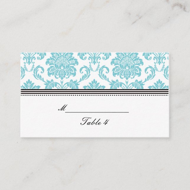 Türkis Damask Hochzeitskarten Platzkarte (Vorderseite)