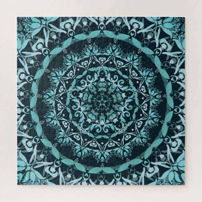Türkis Dark Green Damask Mandala (Vertikal)