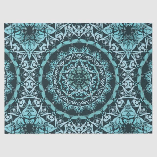 Türkis Dark Green Damask Mandala Seidenpapier (Vorderseite)