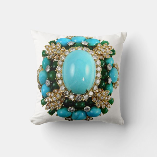 Türkis-Diamant-Broschen-Sofa Bling Schmuck Kissen (Vorderseite)