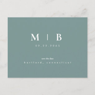 Türkis Einfaches & Elegantes Monogramm Türkis Save Ankündigungspostkarte