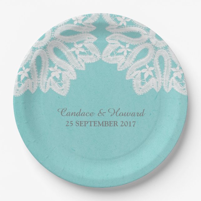 Türkis Elegant Lace Paper Teller (Vorderseite)