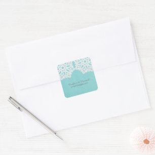 Türkis Elegante Spitzen-Hochzeitsticker Quadratischer Aufkleber