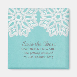 Türkis eleganter Spitzen-Save-the-Date-Magnet Magnet