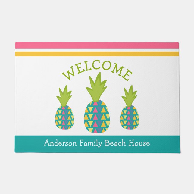 Türkis Empfang 3 tropisches Ananas Beach House Fußmatte (Vorderseite)