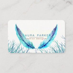 Türkis Feathers Watercolor Boho Aquamarin Beach Visitenkarte