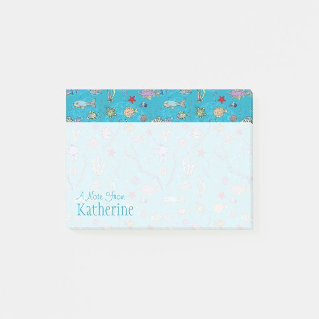 Türkis-Fisch-Muster | addieren Ihren Namen Post-it Klebezettel (Vorderseite)