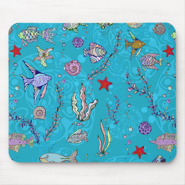 Türkis-Fisch-Muster Mousepad (Vorne)