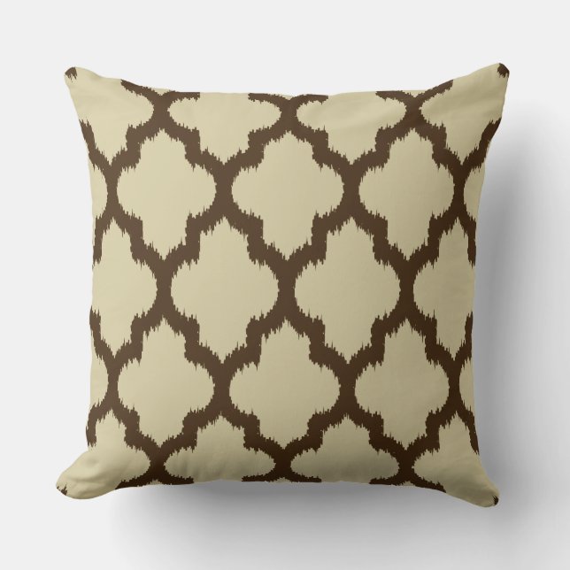 Türkis & Gelb & Grau Quatrefolie Ikat Muster Kissen (Vorderseite)