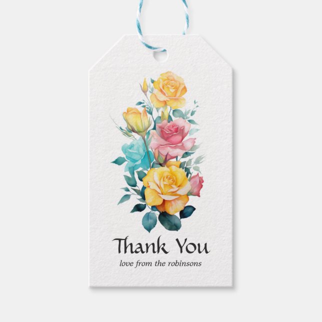Türkis, Gelb und Rosa Blumenzehen Geschenkanhänger (Vorderseite)