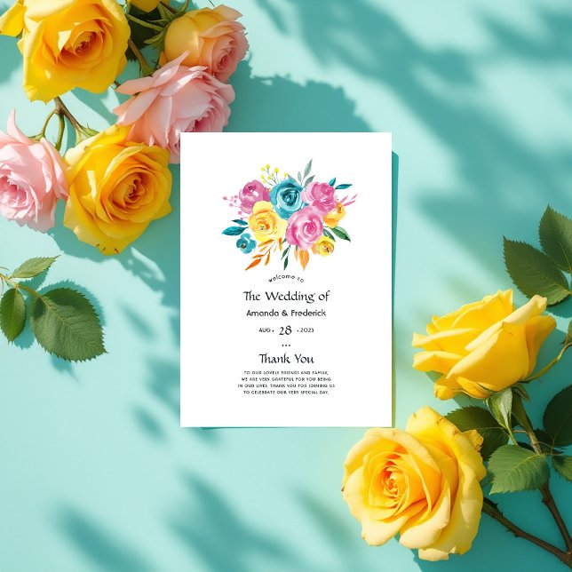 Türkis, Gelb und Rosa Blumenzehen Programm (Turquoise, Yellow, and Pink Floral Wedding Program)