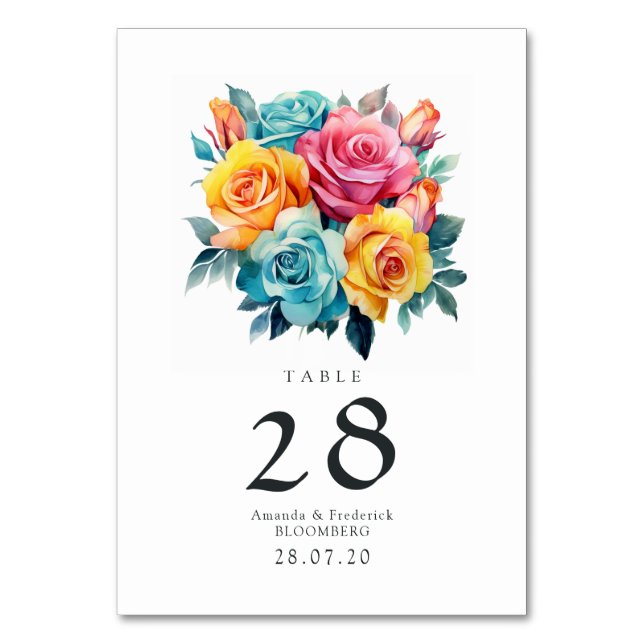 Türkis, Gelb und Rosa Blumenzehen Tischnummer (Vorderseite)