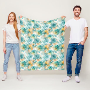 Türkis-gelbe Alkoholtinte-Illustrationsdruck Fleecedecke