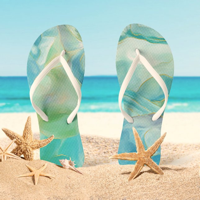 Türkis Gemstone Wasserfarbe Tropischer Sommer Flip Flops (Von Creator hochgeladen)
