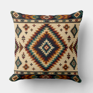 Türkis Geometrisches Stoffmuster – Kühnes Boho-Dia Kissen