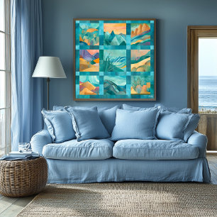 Türkis gerahmte abstrakte Wüsten-Kunstgitter – Geo Poster